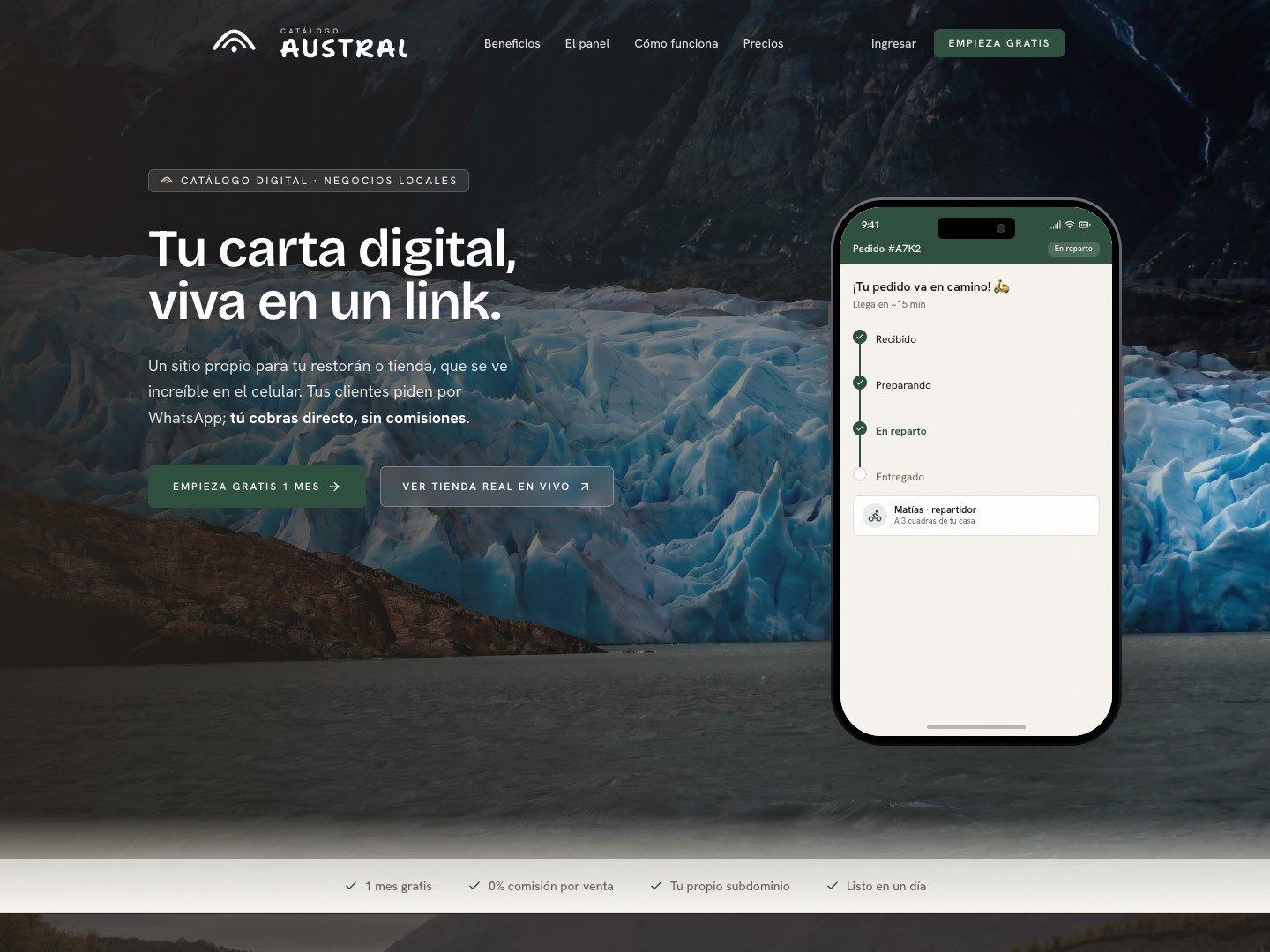 Landing page de Catálogo Austral — catálogos digitales con pedidos por WhatsApp para restaurantes, producto de LabDeco360